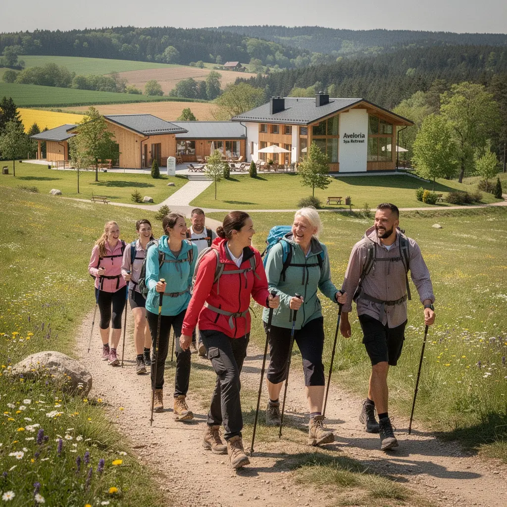 Relaksująca strefa spa z widokiem na zieleń i wodę.